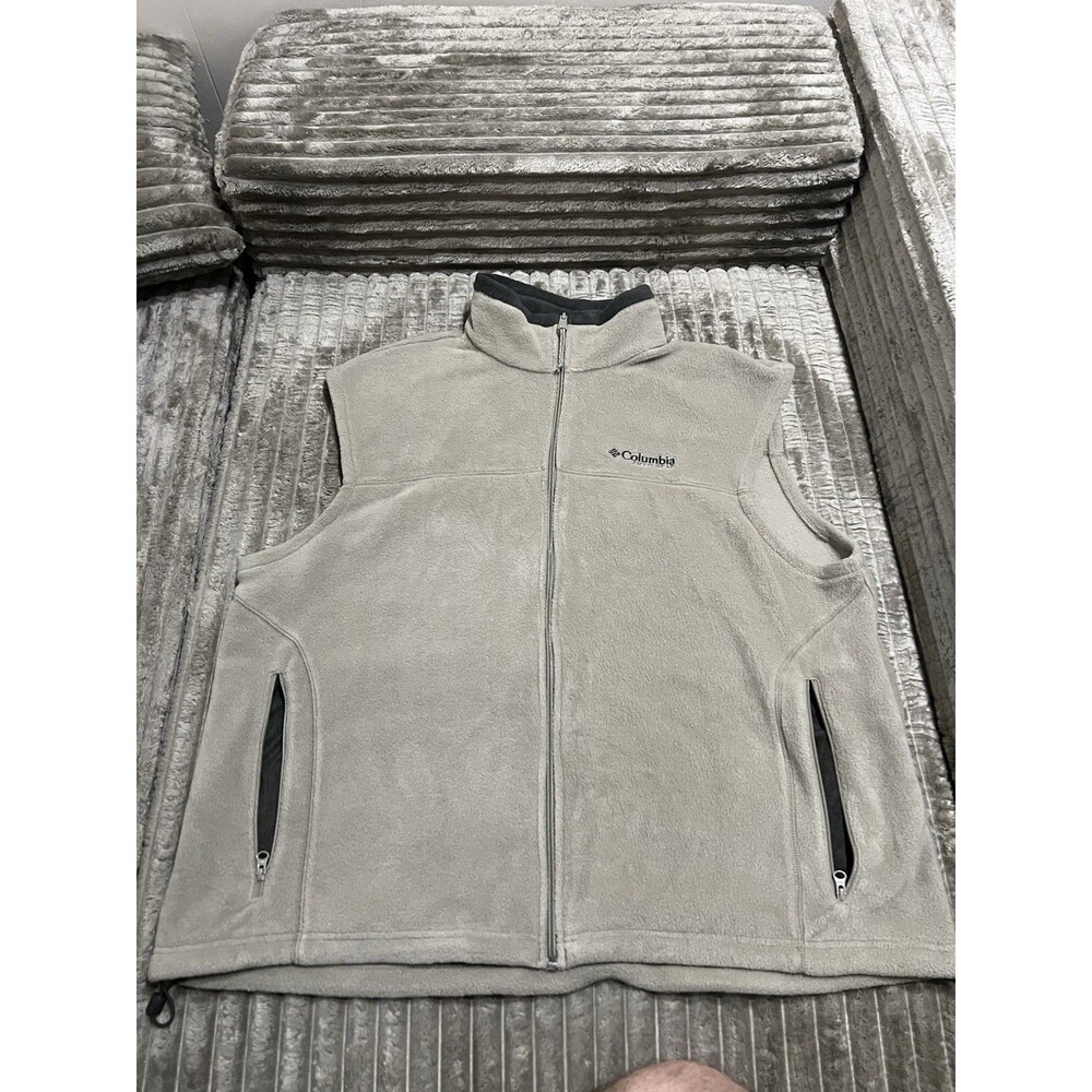 Columbia Sportswear FIELD GEAR Fleece Vest Zip Up Pockets Men's Size XXL Beige